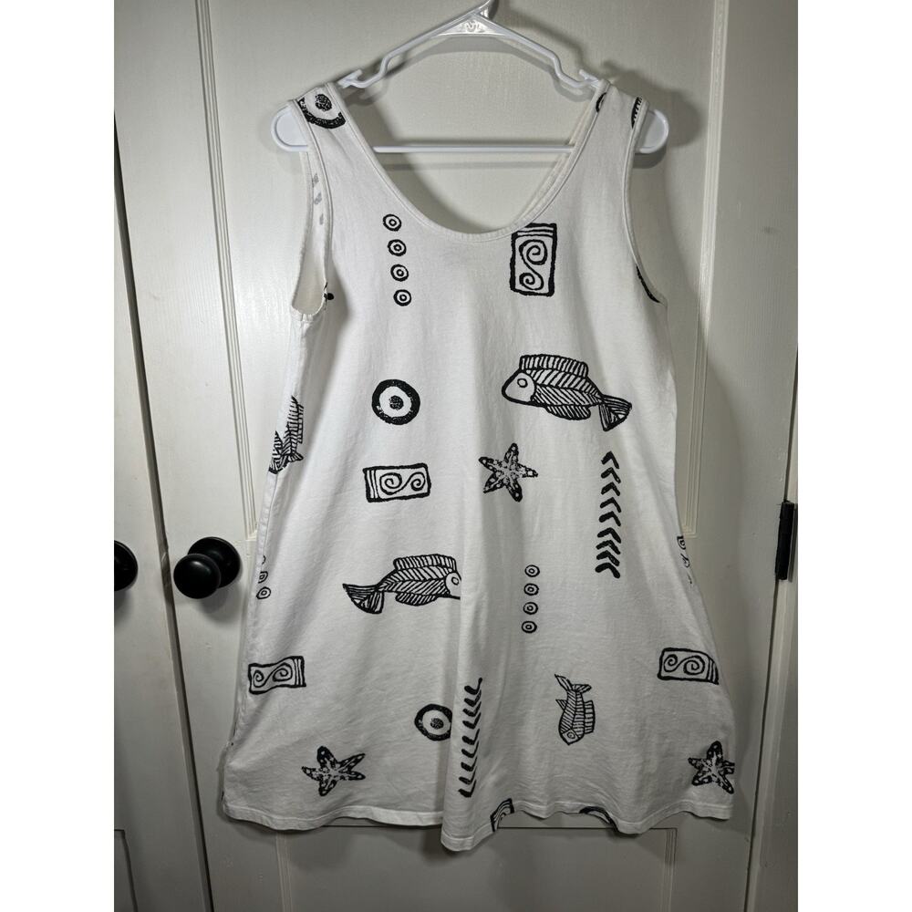 Cotton Sleeveless Dress, Artsy, Farmers‎ Market black & white Fish print Size M